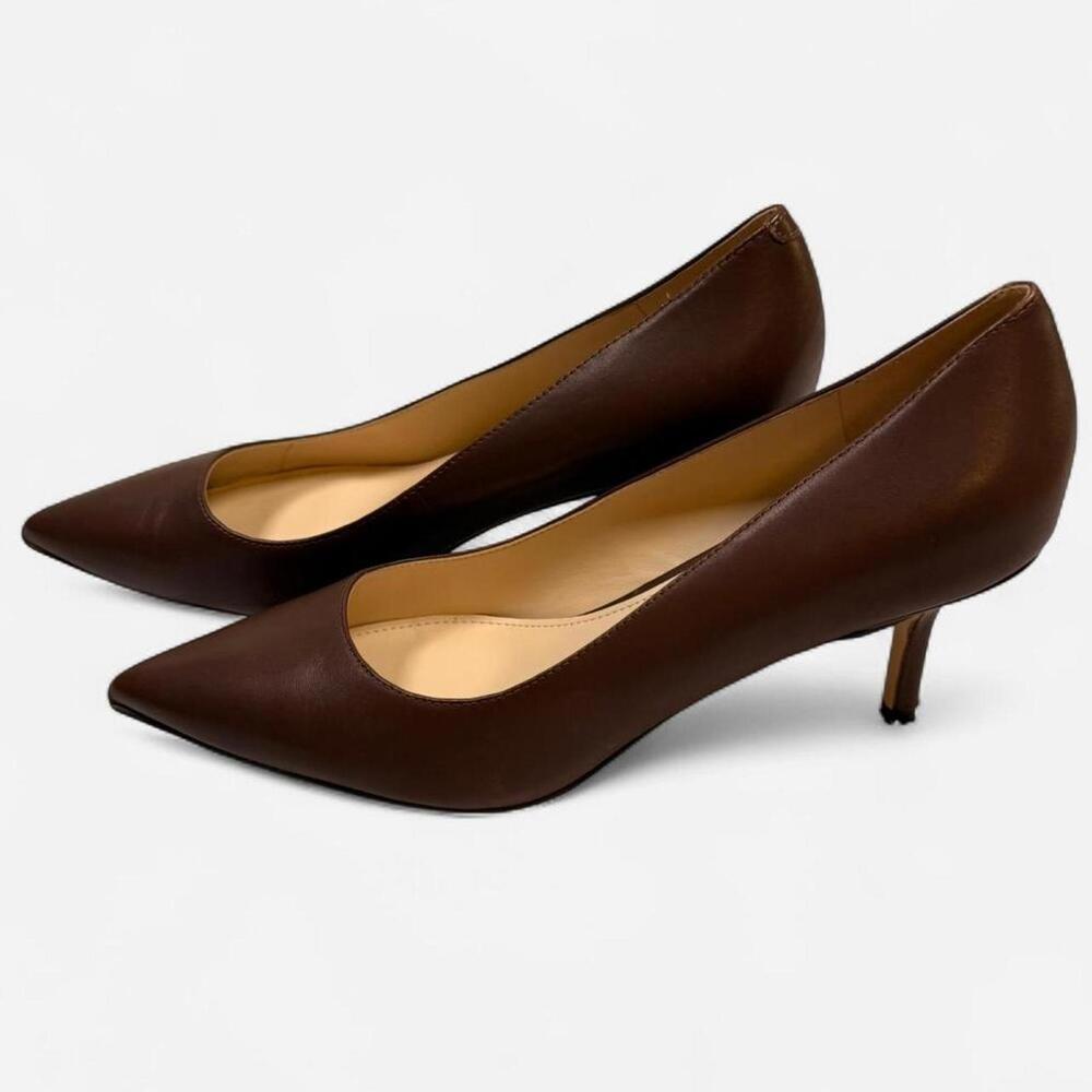 Nine West Chocolate Brown Pointed-Toe Kitten Heel Pumps